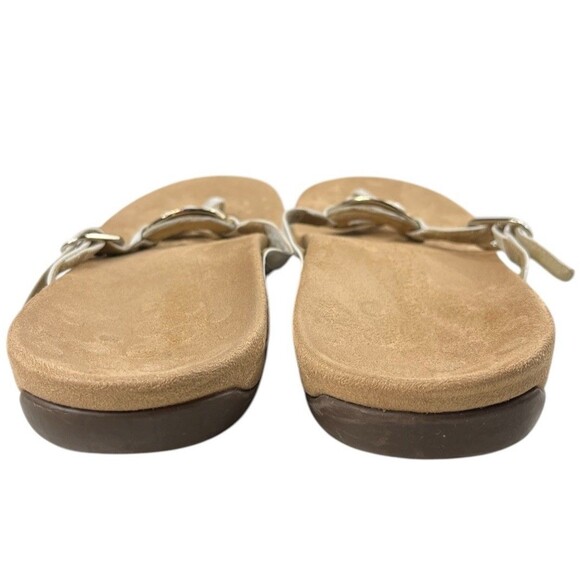 Vionic Ricci Thong Sandals White Leather Straps Goldtone Hardware Jewels Size 10 - Picture 9 of 16